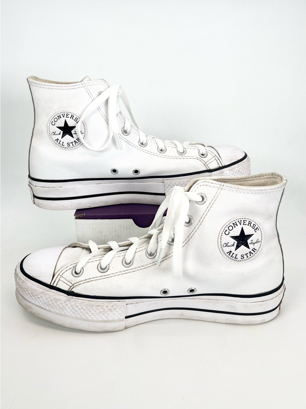Converse Chuck Taylor High Top All Star Lift Shoe White Leather - WOMENS 10